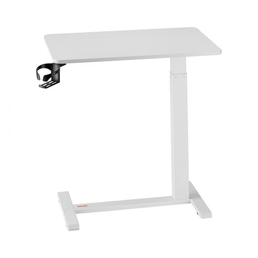 VEVOR Overbed Table Mobile Bed Side Desk with 4 Hidden Wheels Cup Holder White