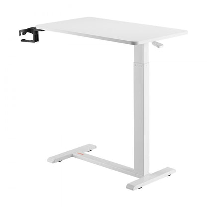 VEVOR Overbed Table Mobile Bed Side Desk with 4 Hidden Wheels Cup Holder White
