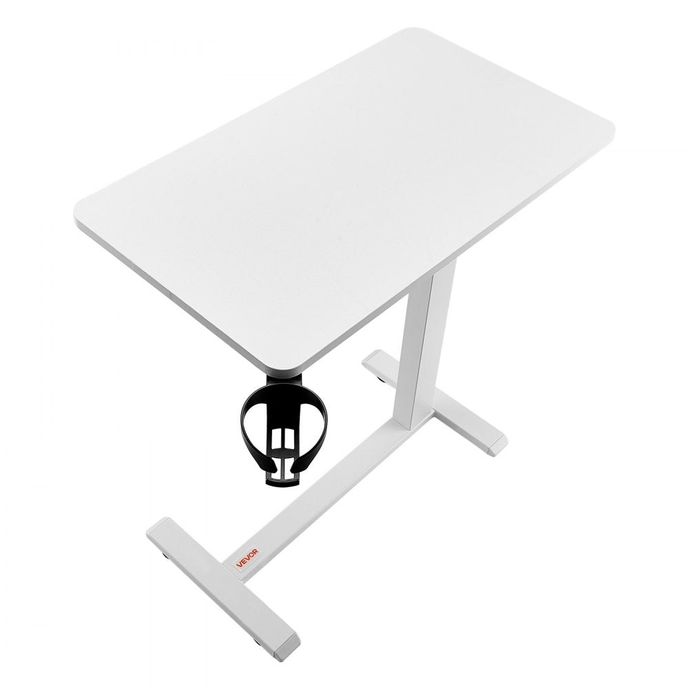 VEVOR Overbed Table Mobile Bed Side Desk with 4 Hidden Wheels Cup Holder White