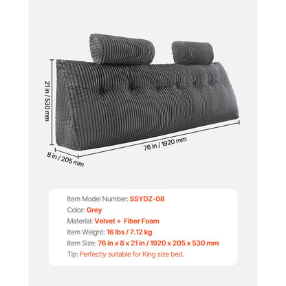 VEVOR Headboard Pillow King Wedge Headboard Pillow with 2 Pockets & Headrests