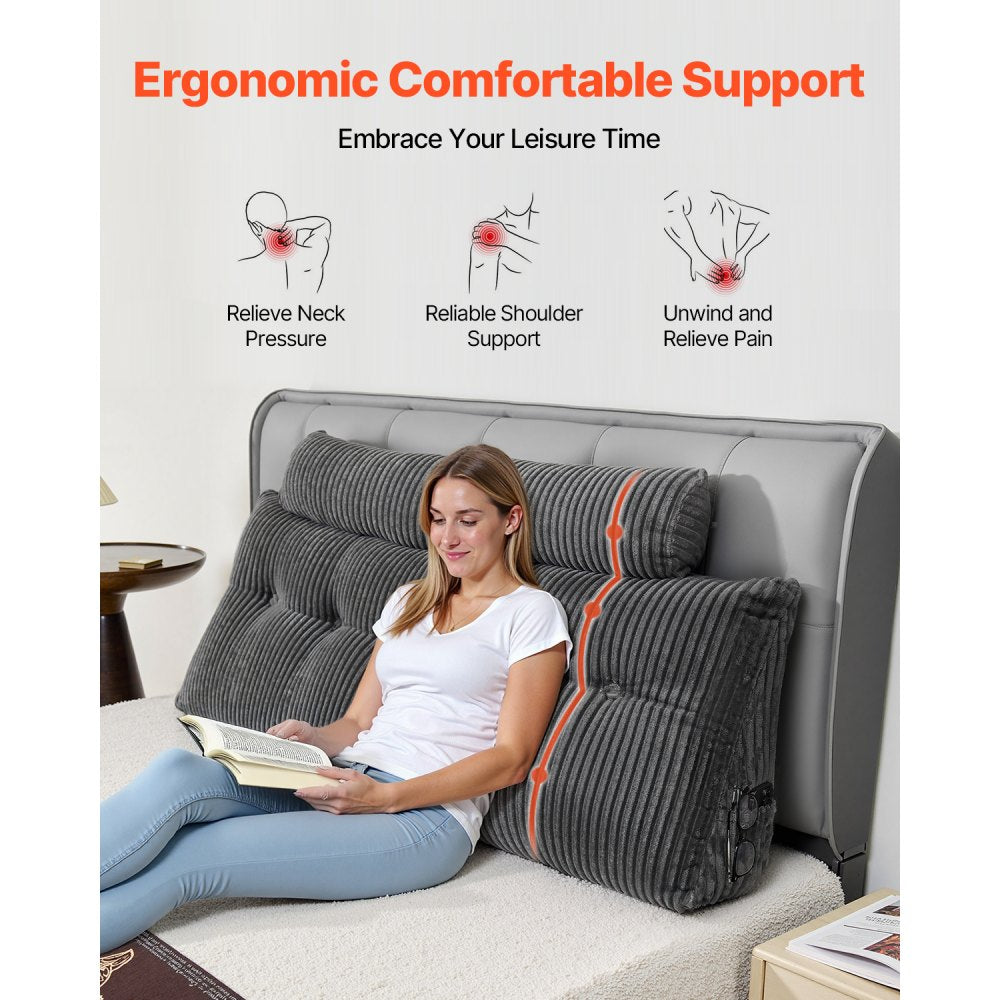 Headboard Pillow Queen Wedge Headboard Pillow with 2 Pockets & Headrests