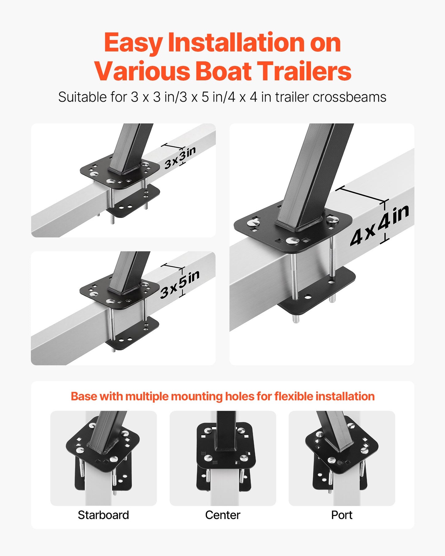 Boat Trailer Steps, 2-Step, Heavy-Duty Boat Trailer Steps with Handle, Non-Slip Surface, 3 Mounting Angle Options, Steel Ladder for 76.2 x 76.2/76.2 x 127/101.6 x 101.6 mm Frame, Bottom Mounting