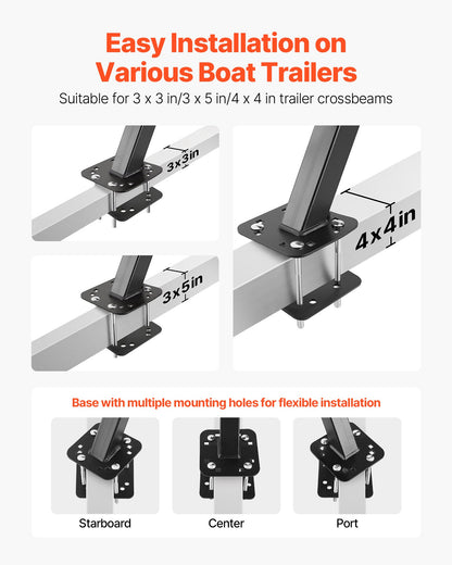 Boat Trailer Steps, 2-Step, Heavy-Duty Boat Trailer Steps with Handle, Non-Slip Surface, 3 Mounting Angle Options, Steel Ladder for 76.2 x 76.2/76.2 x 127/101.6 x 101.6 mm Frame, Bottom Mounting
