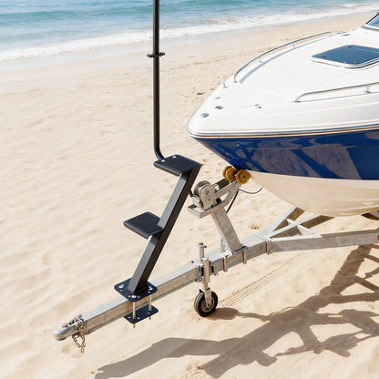 Boat Trailer Steps, 2-Step, Heavy-Duty Boat Trailer Steps with Handle, Non-Slip Surface, 3 Mounting Angle Options, Steel Ladder for 76.2 x 76.2/76.2 x 127/101.6 x 101.6 mm Frame, Bottom Mounting