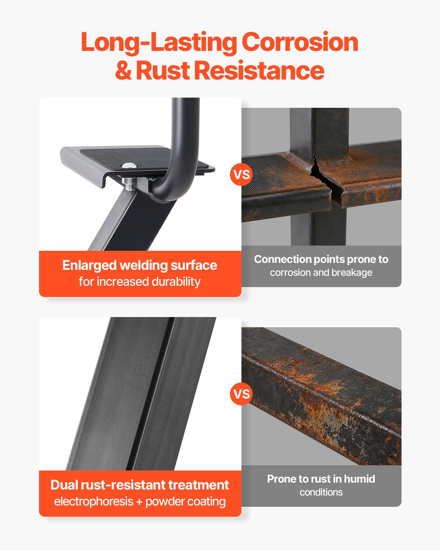 Boat Trailer Steps, 3-Step, Heavy-Duty Boat Trailer Steps with Handle, Non-Slip Surface, 3 Mounting Angle Options, Steel Ladder for 76.2 x 76.2/76.2 x 127/101.6 x 101.6 mm Frame, Bottom Mounting