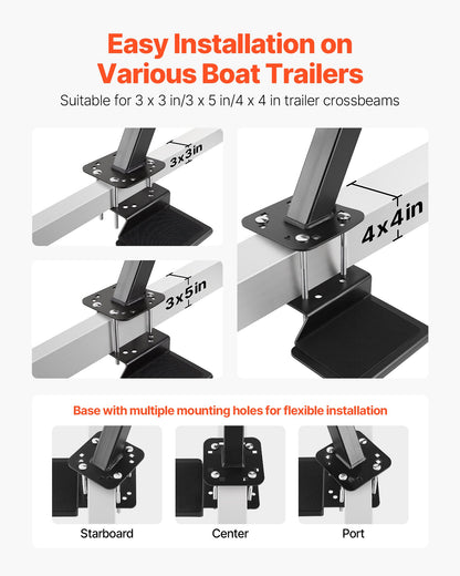 Boat Trailer Steps, 3-Step, Heavy-Duty Boat Trailer Steps with Handle, Non-Slip Surface, 3 Mounting Angle Options, Steel Ladder for 76.2 x 76.2/76.2 x 127/101.6 x 101.6 mm Frame, Bottom Mounting