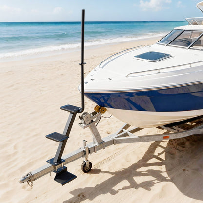 Boat Trailer Steps, 3-Step, Heavy-Duty Boat Trailer Steps with Handle, Non-Slip Surface, 3 Mounting Angle Options, Steel Ladder for 76.2 x 76.2/76.2 x 127/101.6 x 101.6 mm Frame, Bottom Mounting