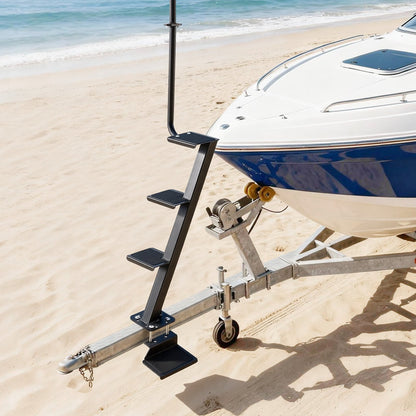 Boat Trailer Steps, 4-Step, Heavy-Duty Boat Trailer Steps with Handle, Non-Slip Surface, 3 Mounting Angle Options, Steel Ladder for 76.2 x 76.2/76.2 x 127/101.6 x 101.6 mm Frame, Bottom Mounting