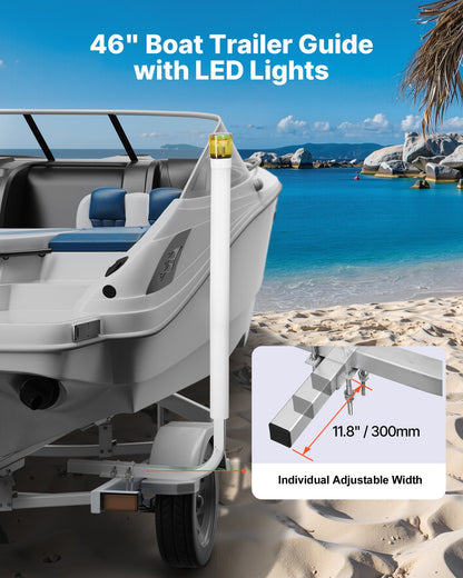 Boat Trailer Guide, 1175mm with LED Light Trailer Guide Poles, 2PCS High-Hardness Steel Guide-Ons, Wide Adjustable Trailers Guides with PVC Pipes, for Ski Boat, Fishing Boat or Sailboat Trailers