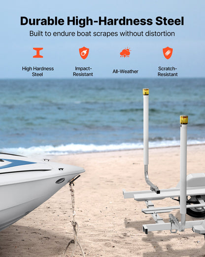 Boat Trailer Guide, 1175mm with LED Light Trailer Guide Poles, 2PCS High-Hardness Steel Guide-Ons, Wide Adjustable Trailers Guides with PVC Pipes, for Ski Boat, Fishing Boat or Sailboat Trailers