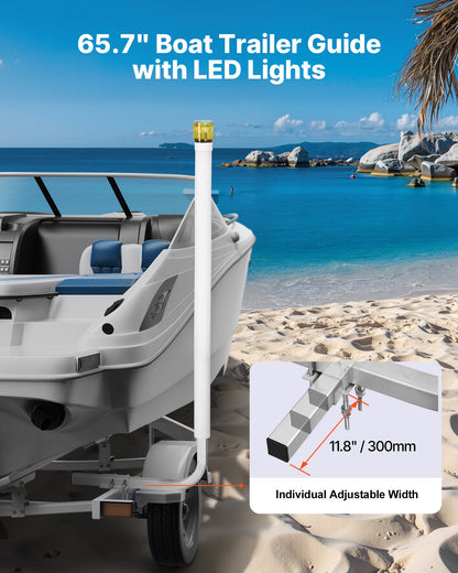 Boat Trailer Guide, 1670mm with LED Light Trailer Guide Poles, 2PCS High-Hardness Steel Guide-Ons, Wide Adjustable Trailers Guides with PVC Pipes, for Ski Boat, Fishing Boat, Sailboat Trailers