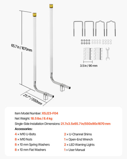 Boat Trailer Guide, 1670mm with LED Light Trailer Guide Poles, 2PCS High-Hardness Steel Guide-Ons, Wide Adjustable Trailers Guides with PVC Pipes, for Ski Boat, Fishing Boat, Sailboat Trailers