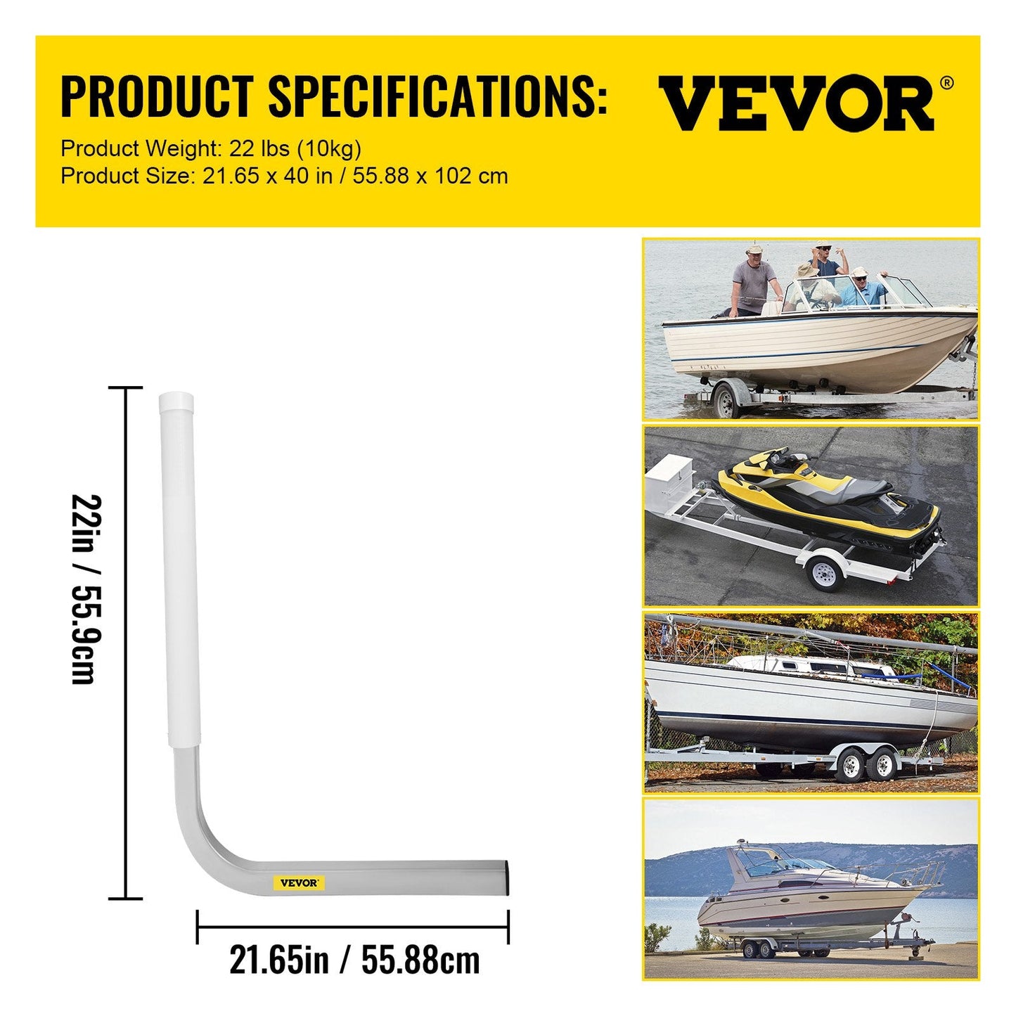Steel Boat Trailer Guide-ons, 0.55m with PVC Covers, Adjustable and Easy Mount