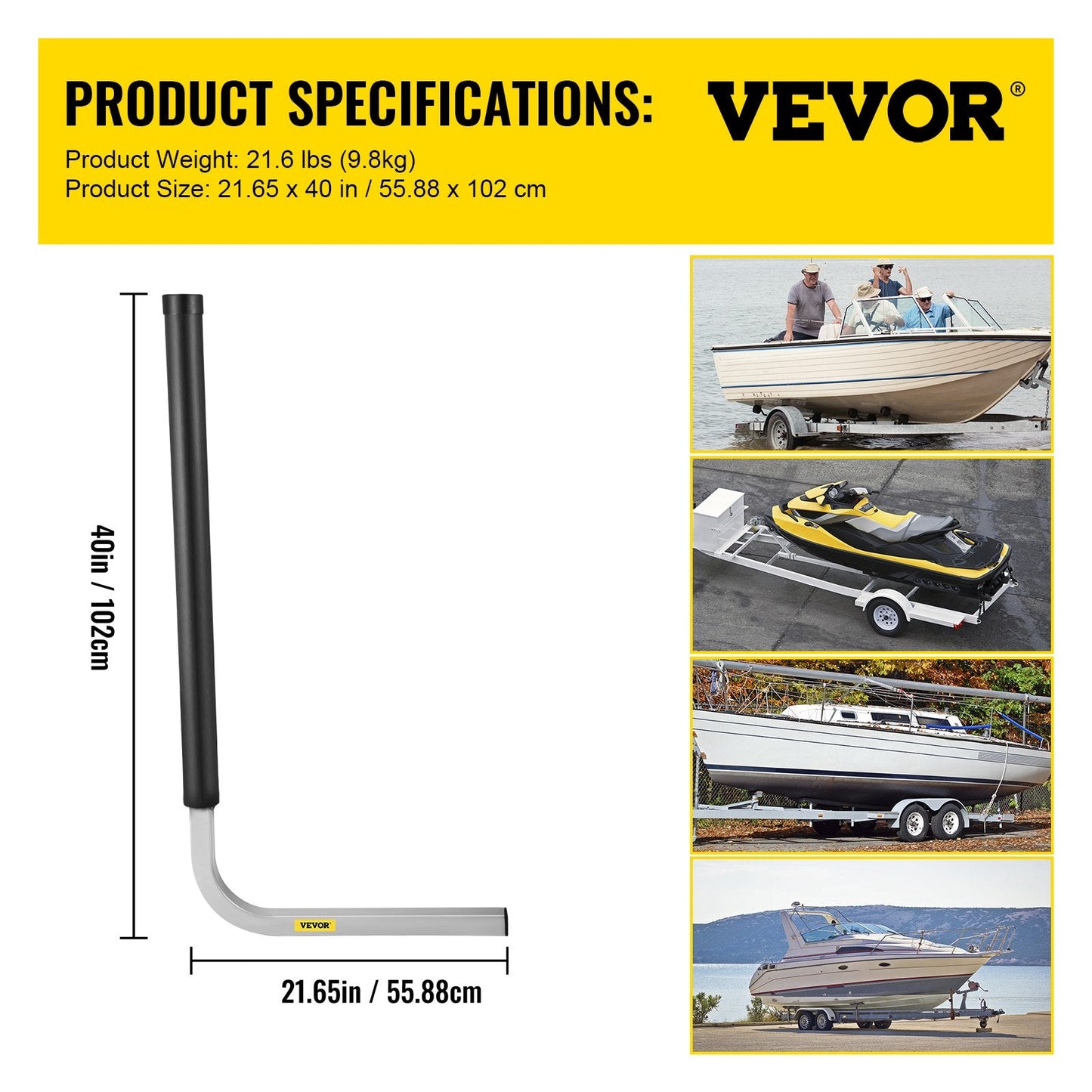 Galvanized Steel Trailer Guides (2PCS), 102 cm, with PVC Covers and Mount Kit