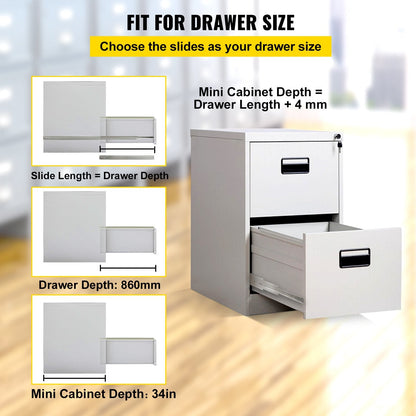 Soft Close 1 Pair Drawer Slides, 0.86m Full Extension, 225kg Load Capacity