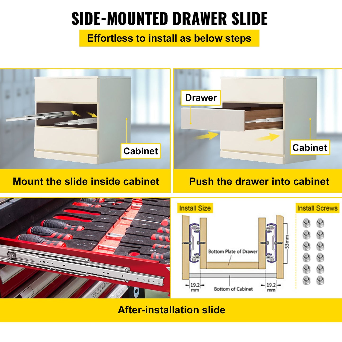 VEVOR Drawer Slide Soft Close Drawer 1Pair 36" Ball Bearing Full Extension 500lb