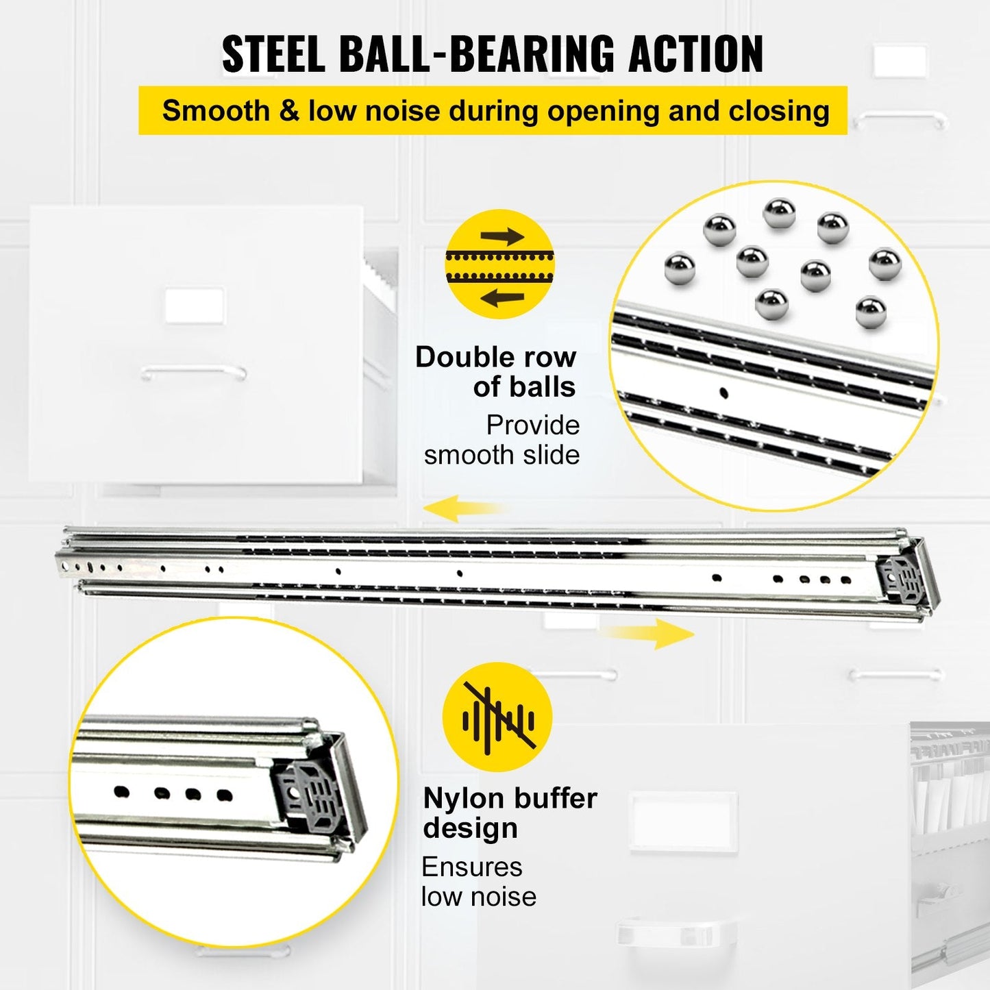 Heavy Duty Drawer Slides, 1 Pair, 213 cm, 225 kg Load Capacity, Ball Bearing