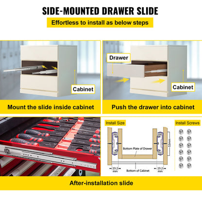 VEVOR Drawer Slide Soft Close Drawer 1Pair 48" Ball Bearing Full Extension 500lb
