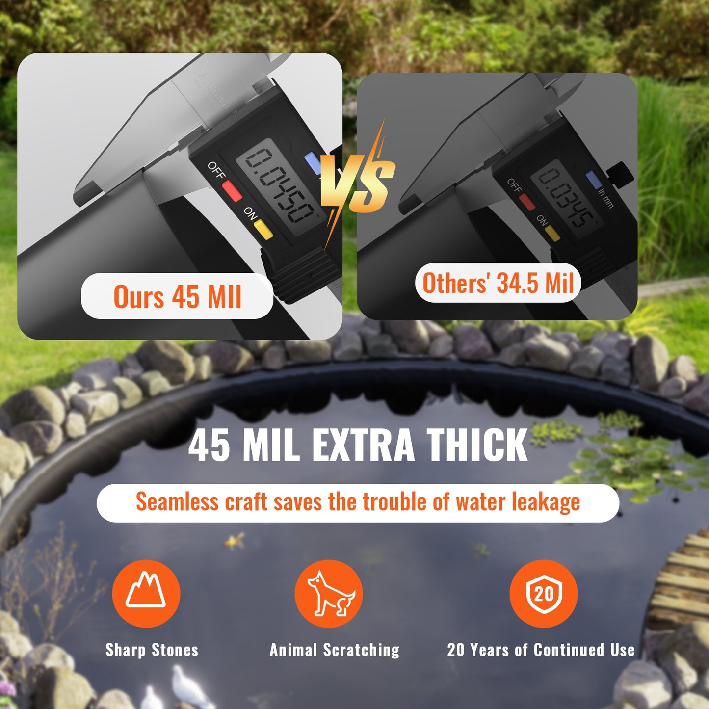 VEVOR Pond Liner Fish Liner 10 x 15 ft 45 Mil EPDM Easy Cutting Underlayment