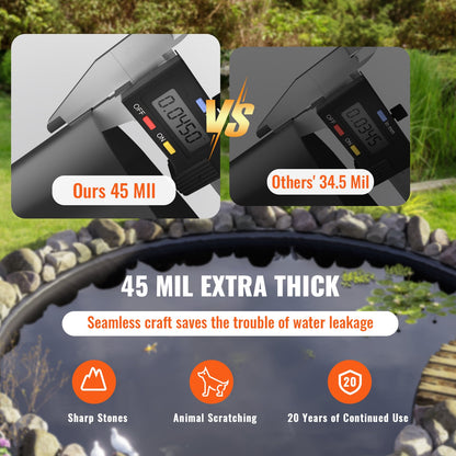 VEVOR Pond Liner Fish Liner 10 x 15 ft 45 Mil EPDM Easy Cutting Underlayment