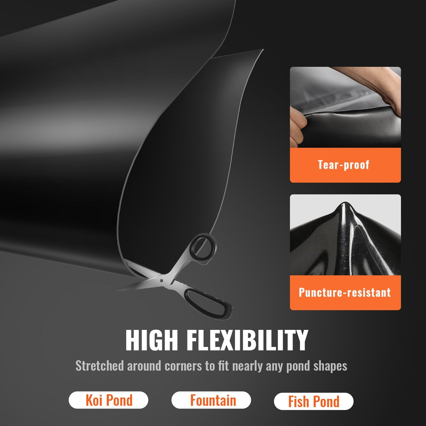 VEVOR Pond Liner Fish Liner 10 x 15 ft 45 Mil EPDM Easy Cutting Underlayment