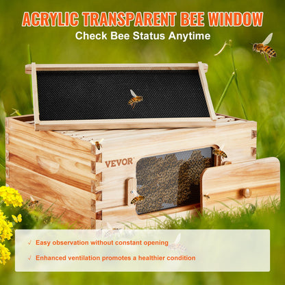 VEVOR Bee Hive Deep Box Starter Kit, 100% Beeswax Coated Natural Cedar Wood, Langstroth