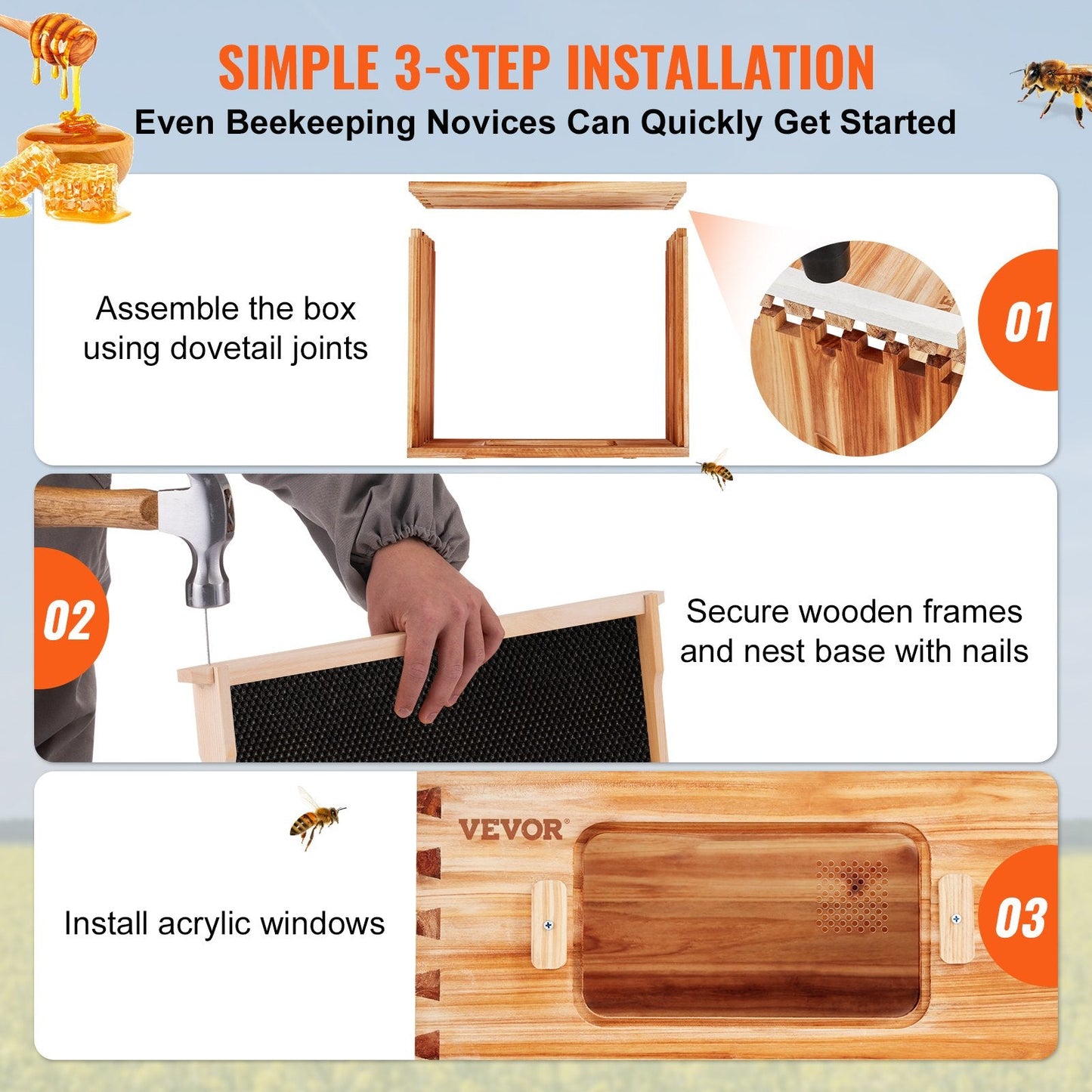 Cedar Wood Langstroth Beehive Kit with 10 Frames and Acrylic Windows