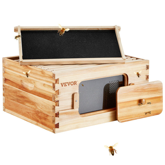 VEVOR Bee Hive Deep Box Starter Kit, 100% Beeswax Coated Natural Cedar Wood, Langstroth