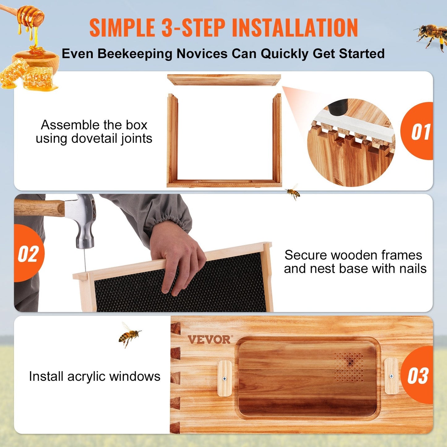 Cedar Wood Bee Hive Kit with Transparent Windows, 40 Frames, 30 kg Capacity