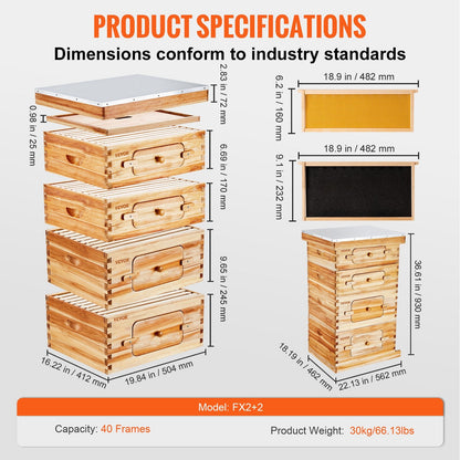 Cedar Wood Bee Hive Kit with Transparent Windows, 40 Frames, 30 kg Capacity