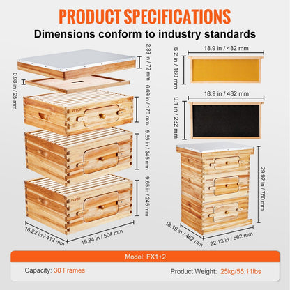 30-Frame Cedar Beehive Kit with Acrylic Windows & Foundations, 25 kg
