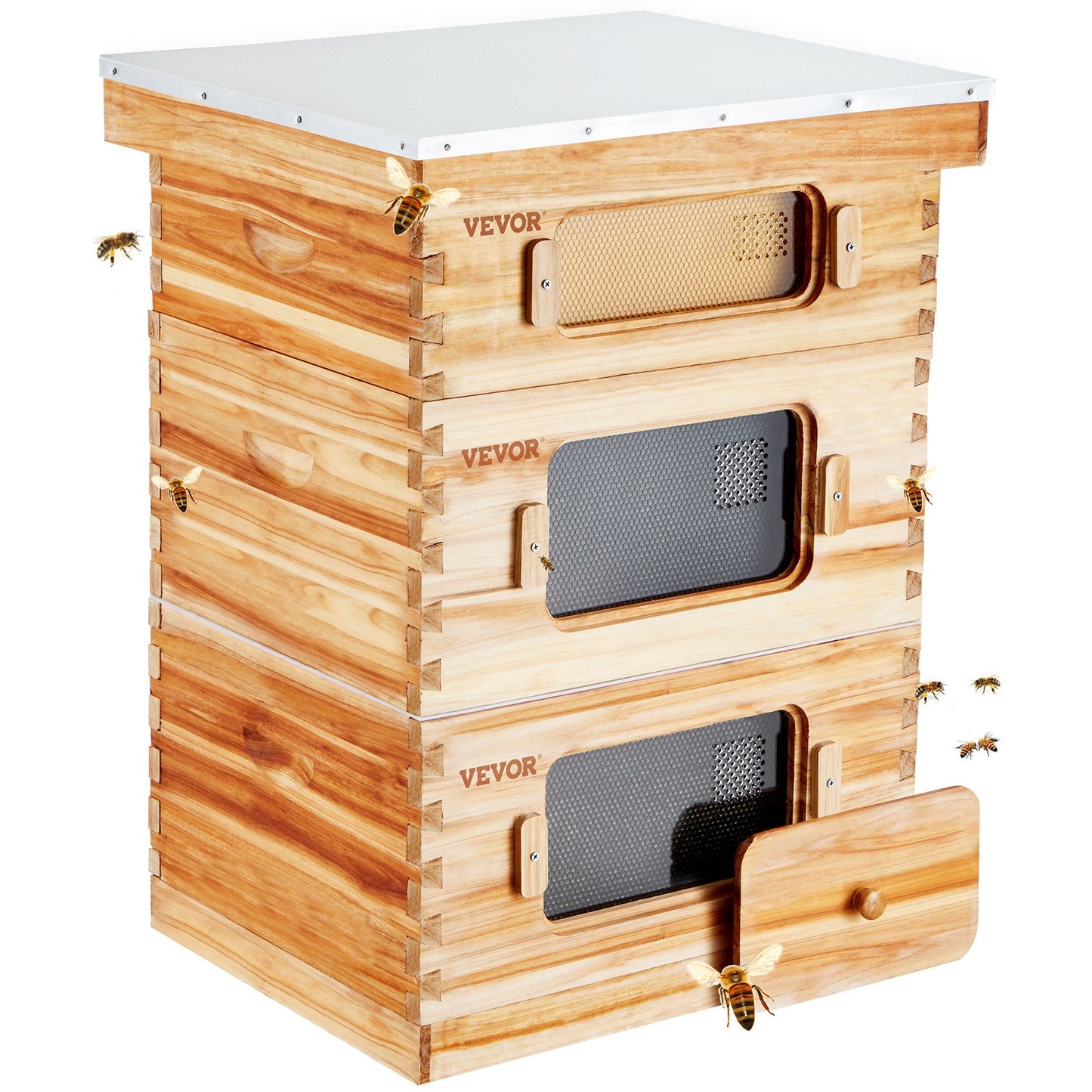 VEVOR Bee Hive 30 Frame Bee Hives Starter Kit, Beeswax Coated Cedar Wood, 2 Deep