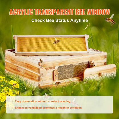 VEVOR Bee Hive Medium Box Starter Kit, 100% Beeswax Coated Natural Cedar Wood, Langstroth