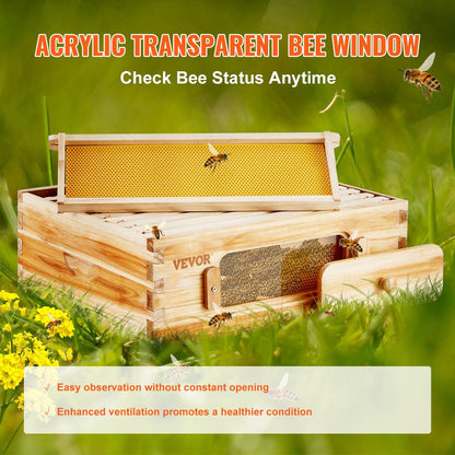 Natural Cedar Langstroth Beehive Kit with 10 Frames & Acrylic Windows