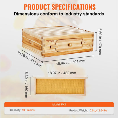 Natural Cedar Langstroth Beehive Kit with 10 Frames & Acrylic Windows