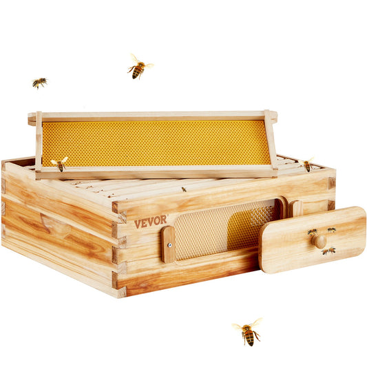VEVOR Bee Hive Medium Box Starter Kit, 100% Beeswax Coated Natural Cedar Wood, Langstroth