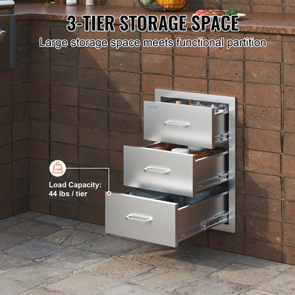 VEVOR Outdoor Kitchen Drawers, Flush Mount Triple Access BBQ Drawers with Stainless
