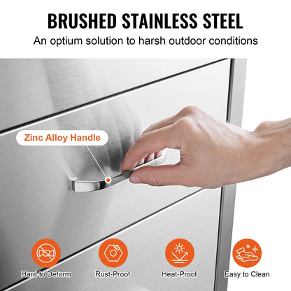Triple Access Outdoor Kitchen Drawers with Stainless Steel Handle, 3-Tier
