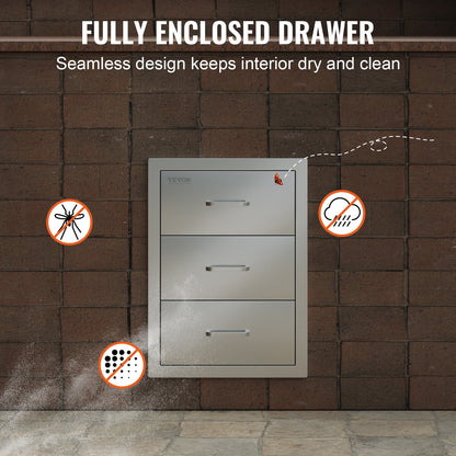 VEVOR Outdoor Kitchen Drawers, Flush Mount Triple Access BBQ Drawers with Stainless