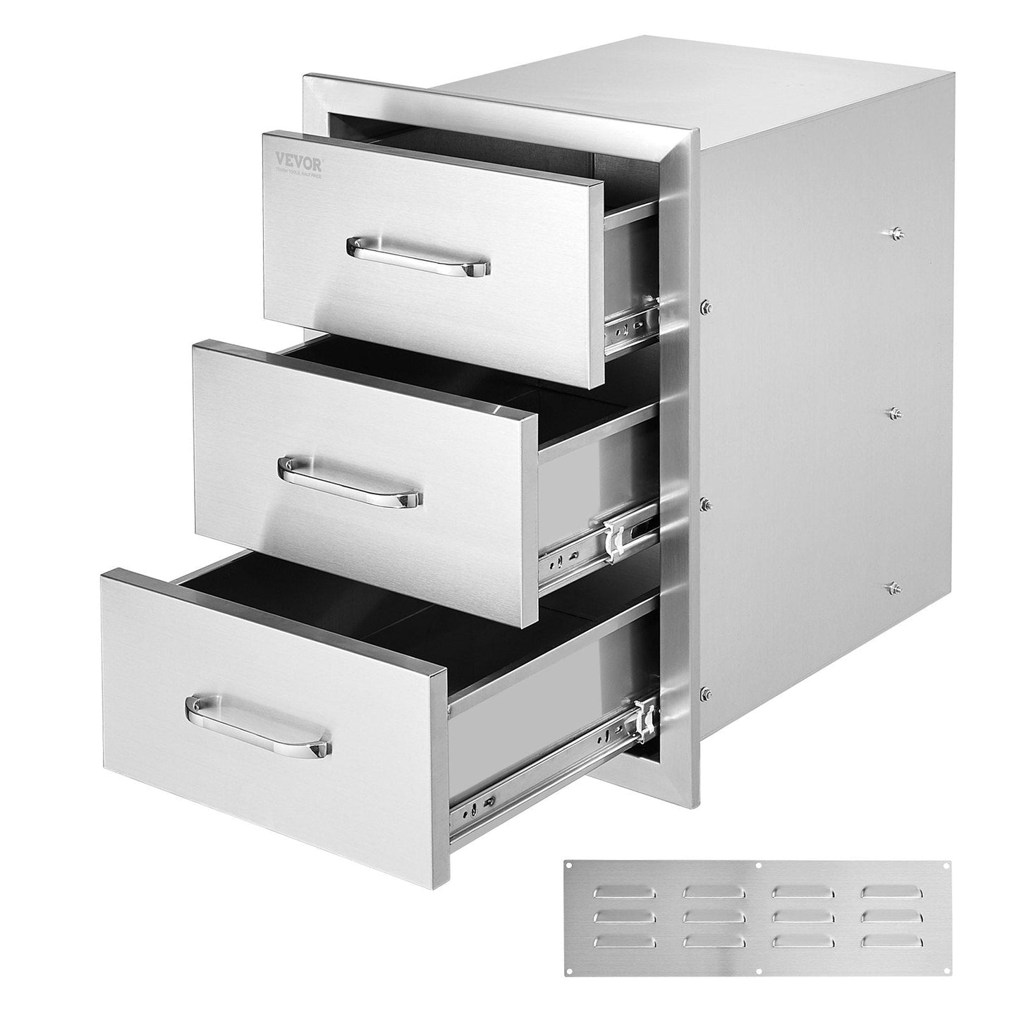 Triple Access Outdoor Kitchen Drawers with Stainless Steel Handle, 3-Tier
