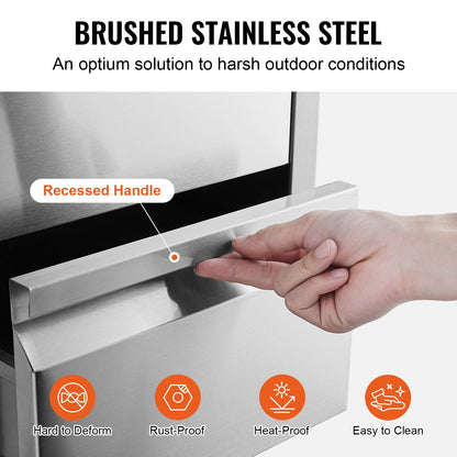 Stainless Steel Outdoor Kitchen Drawers, 0.37m W x 0.65m H x 0.48m D, 3-Tier BBQ Storage