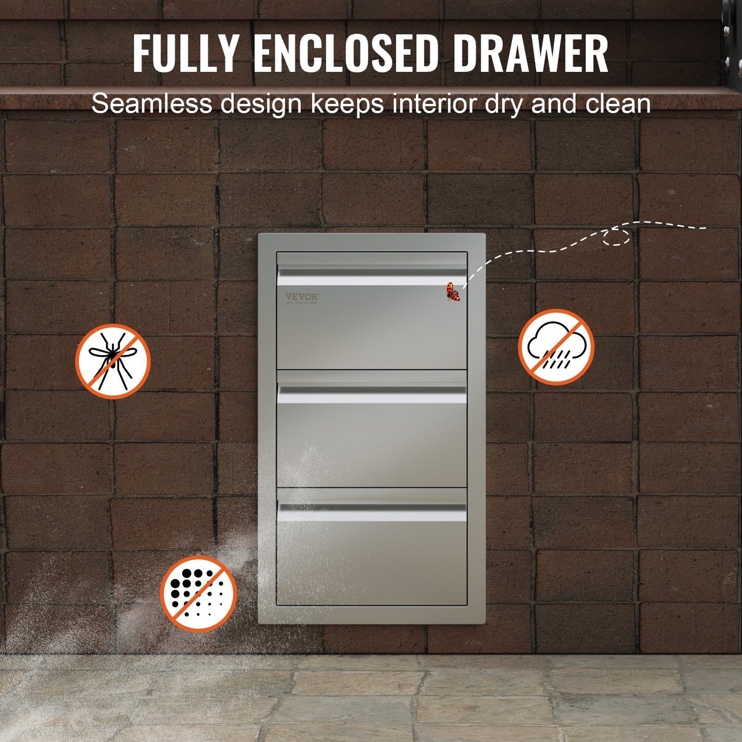 Stainless Steel Outdoor Kitchen Drawers, 0.37m W x 0.65m H x 0.48m D, 3-Tier BBQ Storage
