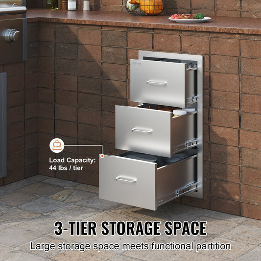 Stainless Steel Outdoor Kitchen Drawers with Triple Access - 0.4m x 0.73m x 0.52m