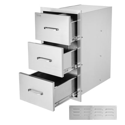 Stainless Steel Outdoor Kitchen Drawers with Triple Access - 0.4m x 0.73m x 0.52m