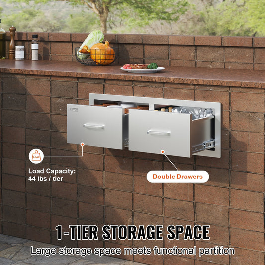 Stainless Steel Outdoor BBQ Kitchen Drawers - 0.76m W x 0.25m H x 0.50m D