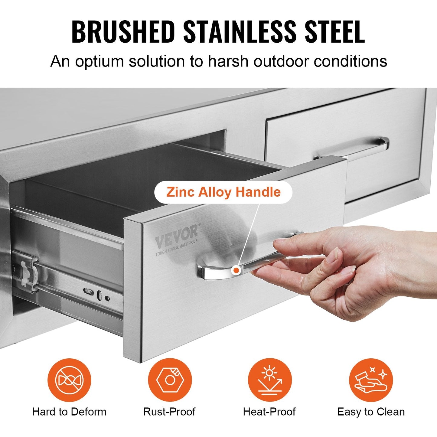 Stainless Steel Outdoor BBQ Kitchen Drawers - 0.76m W x 0.25m H x 0.50m D