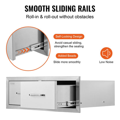 Stainless Steel Outdoor BBQ Kitchen Drawers - 0.76m W x 0.25m H x 0.50m D