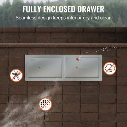 VEVOR Outdoor Kitchen Drawers 30" W x 10" H x 20" D, Horizontal Double BBQ Access