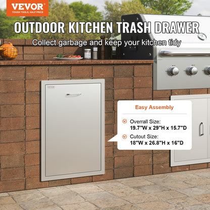 Stainless Steel Slide-Out Trash Drawer with Bag Ring for BBQ Island, 50x67cm