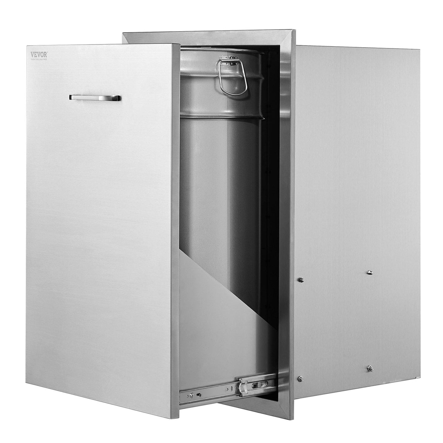 Stainless Steel Slide-Out Trash Drawer with Bag Ring for BBQ Island, 50x67cm